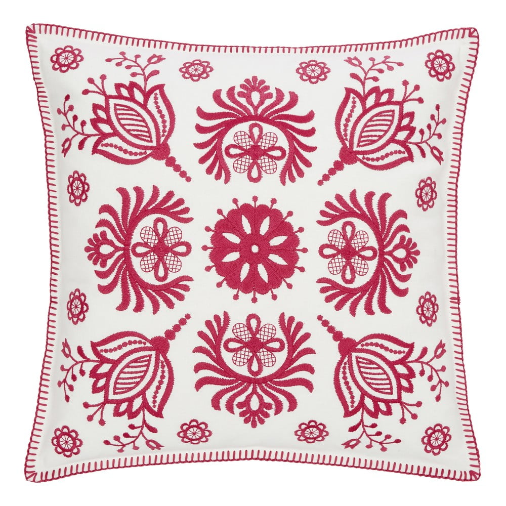 Bílo-růžový bavlněný dekorativní povlak na polštář Westwing Collection Folk
