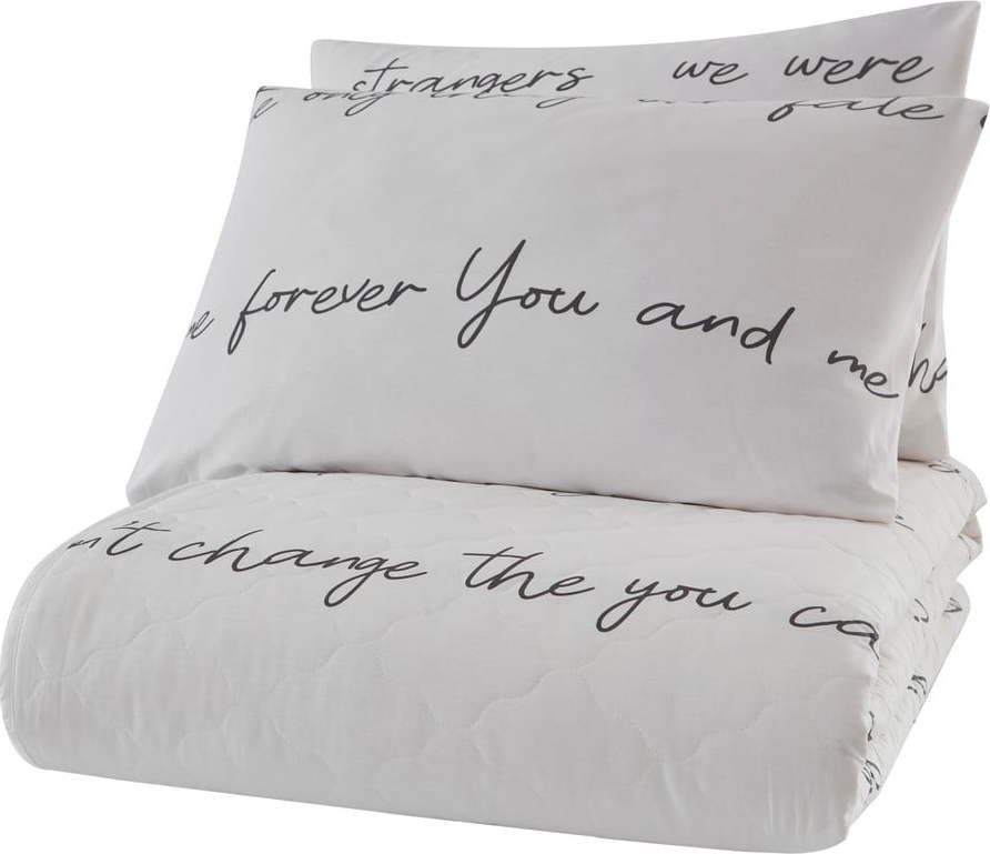 Bílý přehoz přes postel se 2 povlaky na polštář z ranforce bavlny EnLora Home Print