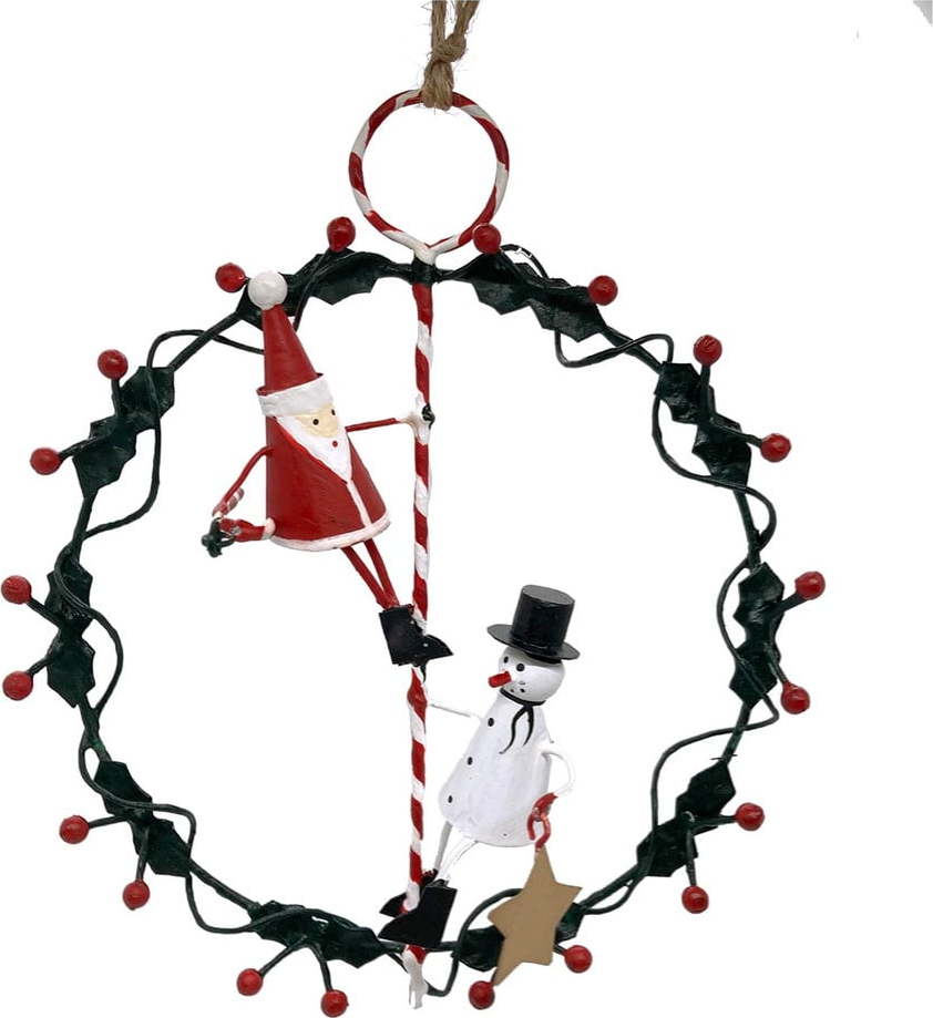 Nástěnný vánoční věnec  ø 14 cm Santa & Snowman on Wreath - G-Bork G-Bork