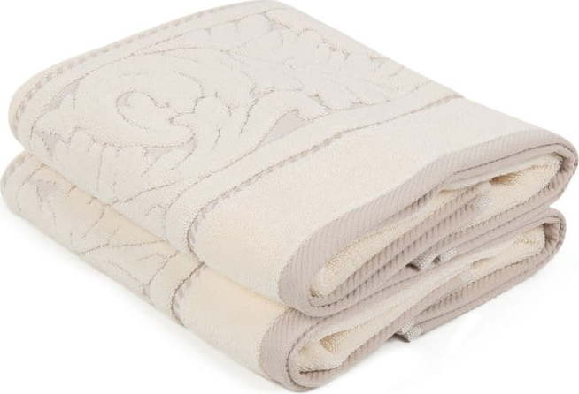 Sada 2 béžových bavlněných ručníků z bavlny Sultan
