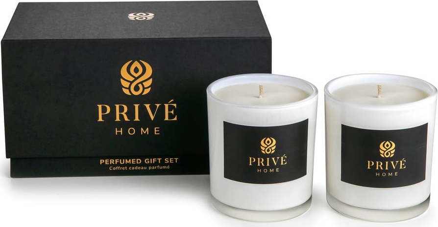 Sada 2 bílých vonných svíček Privé Home Muscs Poudres/Delice d'Orient Privé Home