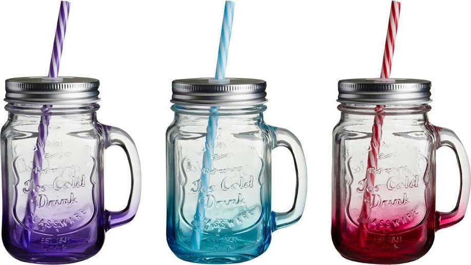 Sada 3 barevných skleniček s brčkem Premier Housewares Premier Housewares
