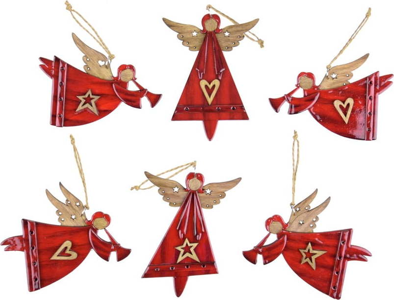 Sada 6 červených vánočních ozdob s andílky Ego Dekor Ego Dekor