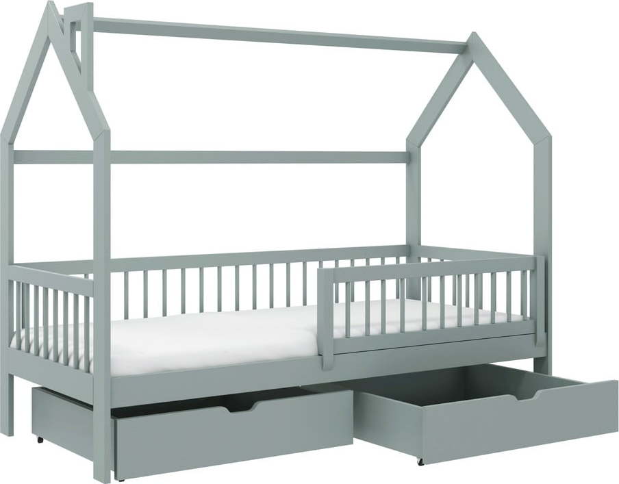 Šedá domečková dětská postel s úložným prostorem 80x160 cm Oskar - Lano Meble Lano Meble
