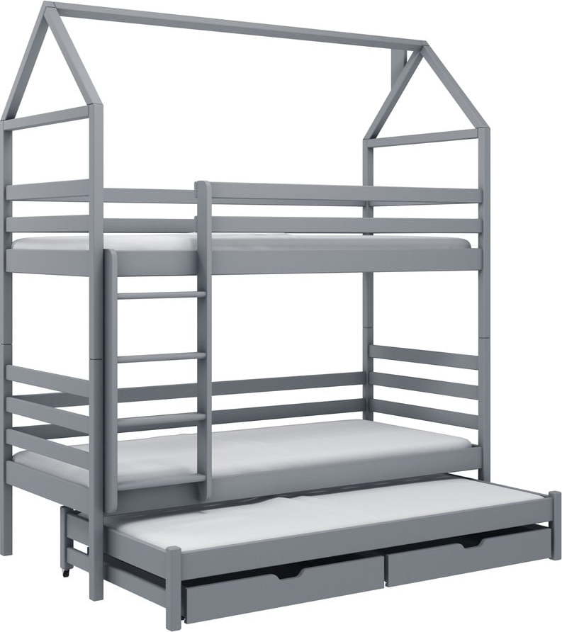 Šedá domečková/patrová dětská postel s úložným prostorem 70x160 cm Dalia - Lano Meble Lano Meble