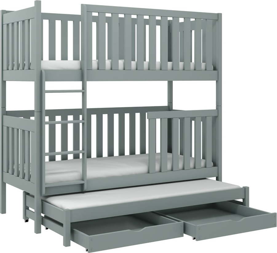 Šedá patrová dětská postel s úložným prostorem 70x160 cm Emilka - Lano Meble Lano Meble
