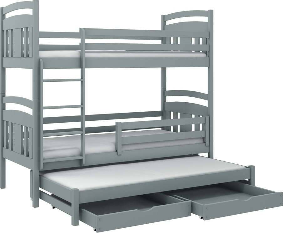 Šedá patrová dětská postel s úložným prostorem 70x160 cm Igor - Lano Meble Lano Meble