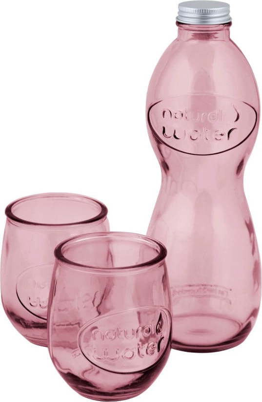 Set růžové lahve na vodu a 2 sklenic z recyklovaného skla Ego Dekor Water Ego Dekor