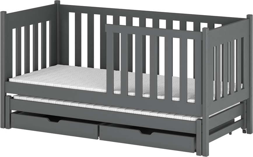Tmavě šedá dětská postel s výsuvným lůžkem s úložným prostorem 80x200 cm Kaja V5 - Lano Meble Lano Meble