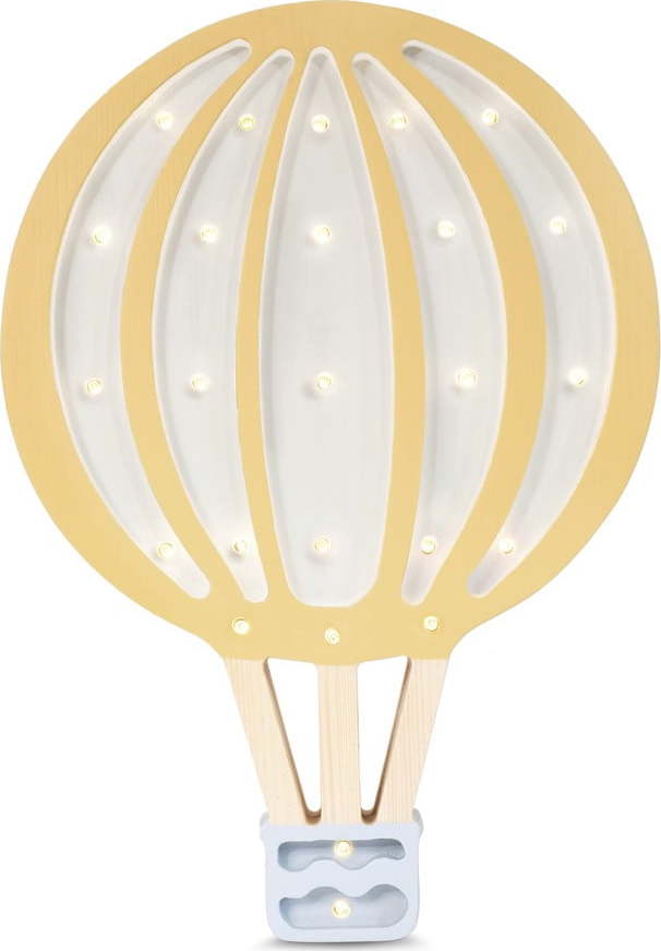 Žluto-bílá nástěnná lampa z borovicového dřeva Little Lights Hot Air Baloon