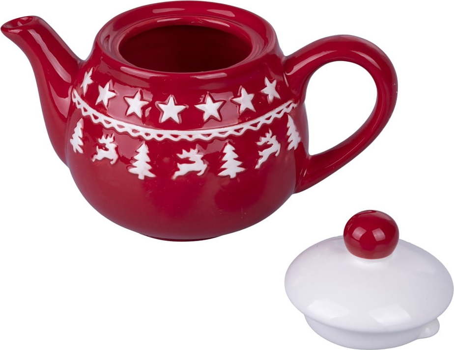 Červeno-bílá vánoční keramická konvice na čaj 520 ml Xmas - Villa d'Este Villa d'Este