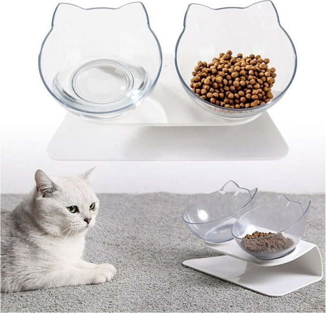 Plastové misky s bílým podstavcem pro kočky v sadě 2 ks - Lydia&Co Lydia&Co