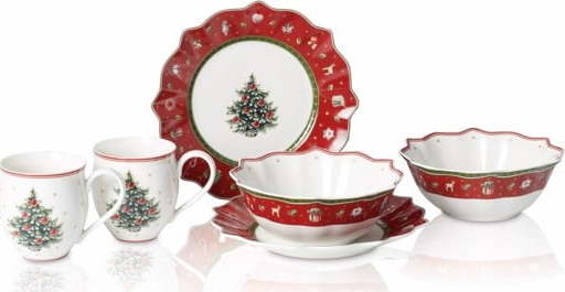 Červeno-bílý porcelánový 6dílný set nádobí s vánočním motivem Villeroy & Boch Villeroy & boch