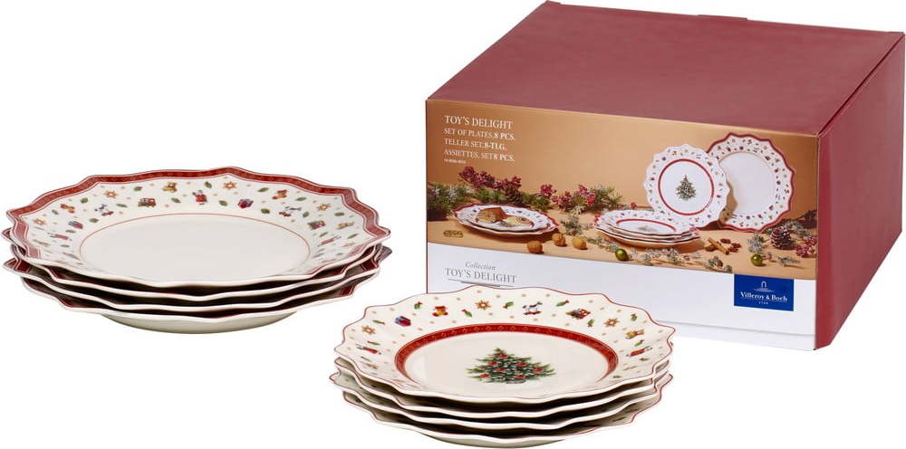 Červeno-bílý porcelánový 8dílný set nádobí s vánočním motivem Villeroy & Boch Villeroy & boch