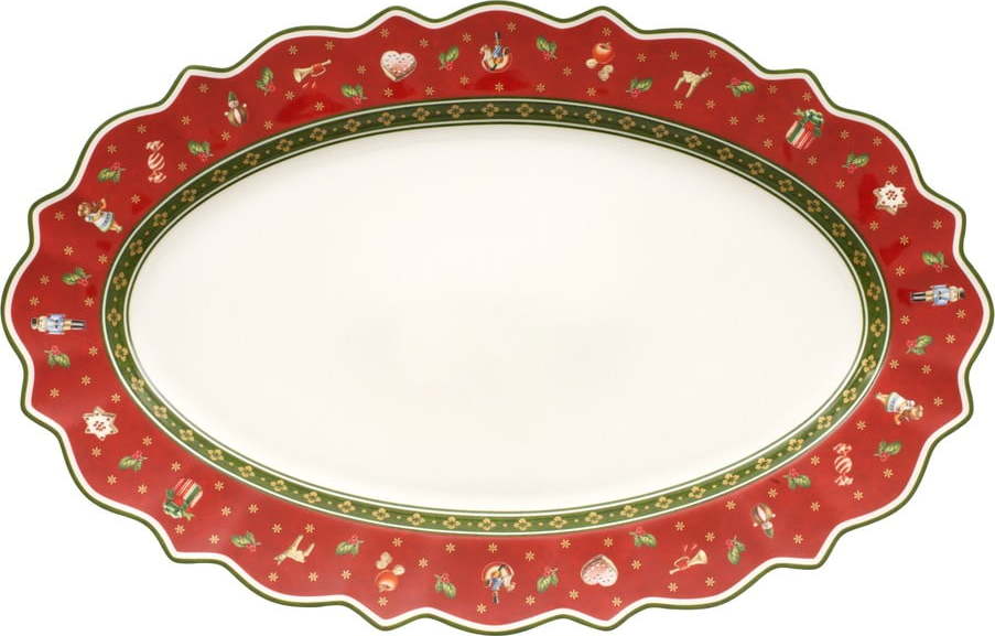 Červený porcelánový servírovací talíř s vánočním motivem Villeroy & Boch