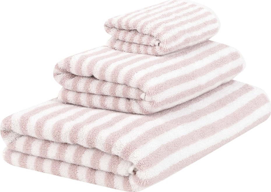 Sada 3 bílo-růžových bavlněných ručníků mjukis. Viola Westwing Collection