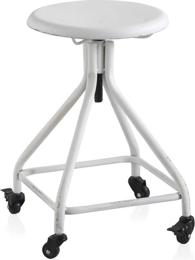 Bílá kovová pojízdná stolička na kolečkách s nastavitelnou výškou Geese Industrial Style Geese