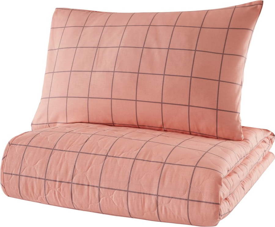 Růžový přehoz přes postel s povlakem na polštář z ranforce bavlny Mijolnir Piga