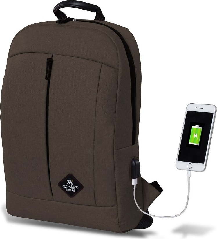 Tmavě hnědý batoh s USB portem My Valice GALAXY Smart Bag Myvalice