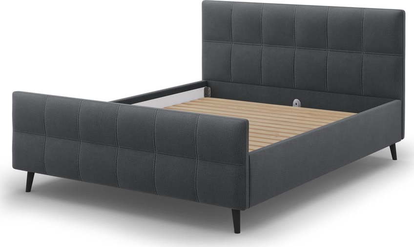 Tmavě šedá čalouněná dvoulůžková postel s roštem 160x200 cm Gigi - Micadoni Home Micadoni Home