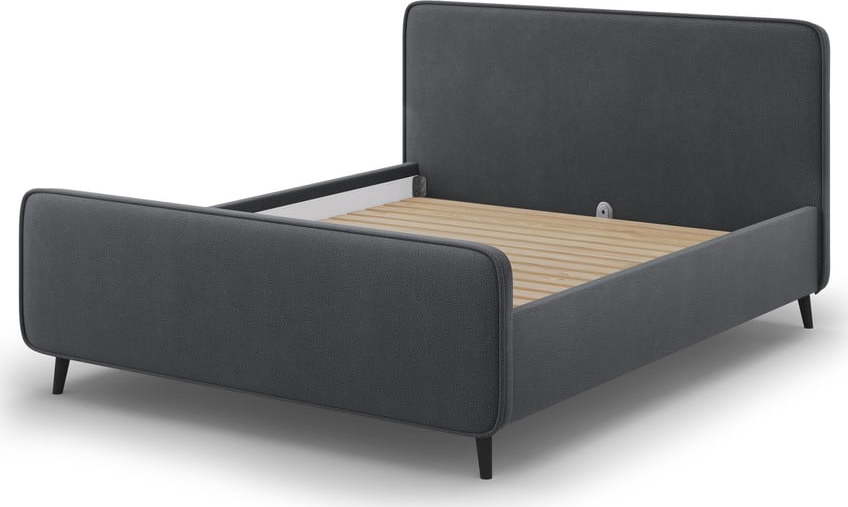 Tmavě šedá čalouněná dvoulůžková postel s roštem 160x200 cm Kaia - Micadoni Home Micadoni Home