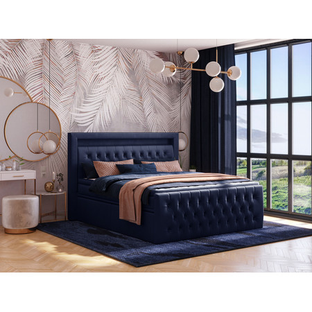 Čalouněná postel CESAR včetně úložného prostoru 120x200 cm Tmavě modrá KOLA