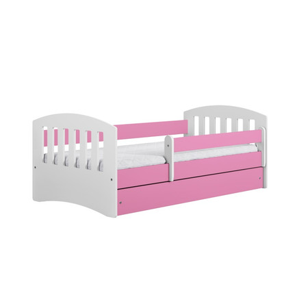 Dětská postel s úložným prostorem Classic 80x140 cm Pěnová matrace Bílá + růžová Signal-nabytek
