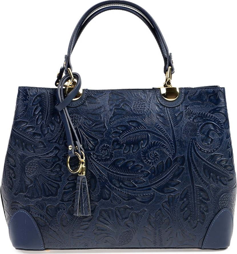 Modrá kožená kabelka Carla Ferreri Floral Carla Ferreri