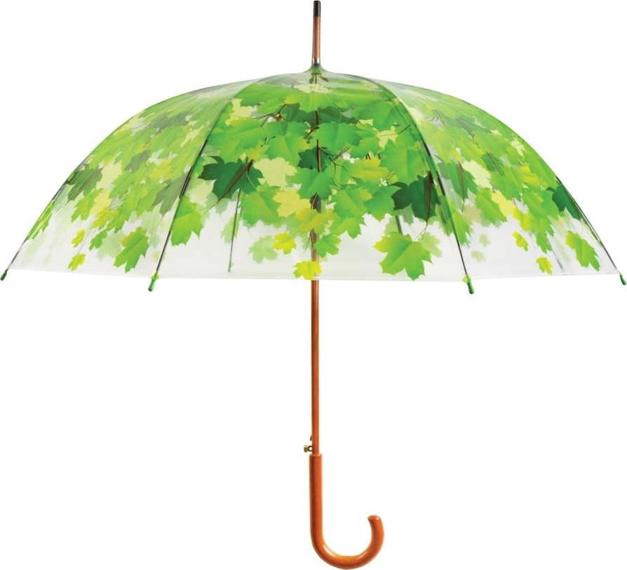 Transparentní větruodolný holový deštník se zelenými detaily Esschert Design Ambiance Birdcage Leaf