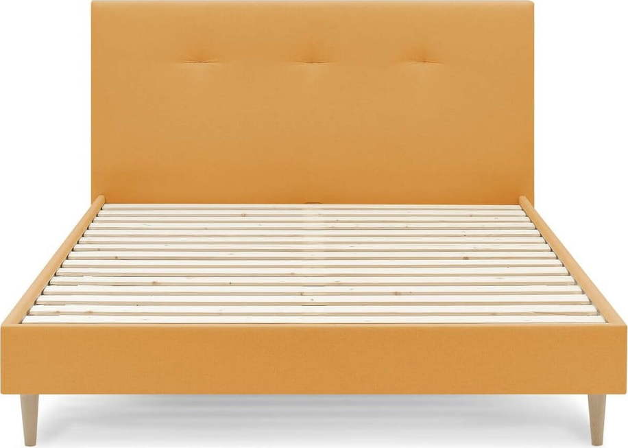 Žlutá čalouněná dvoulůžková postel s roštem 160x200 cm Tory - Bobochic Paris Bobochic Paris