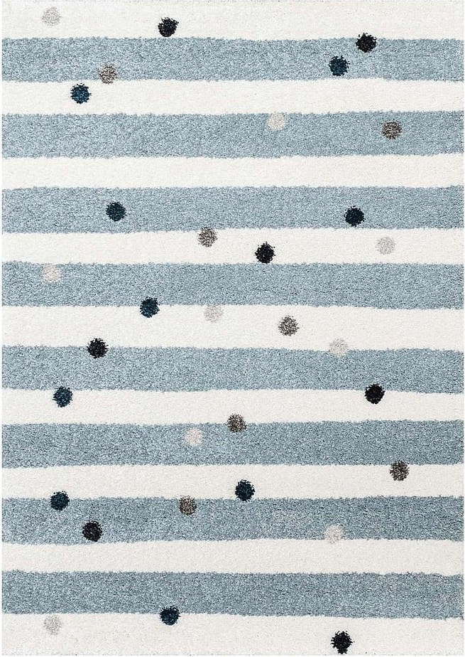 Bílo-modrý antialergenní dětský koberec 170x120 cm Stripes nad Dots - Yellow Tipi Yellow Tipi