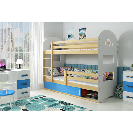 Dětská patrová postel DOMINIK s úložným prostorem 80x160 cm - borovice Modrá BMS