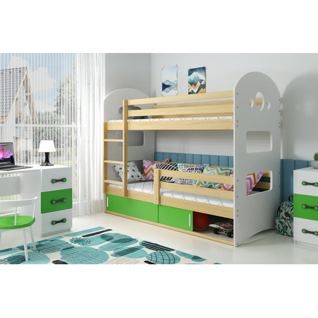 Dětská patrová postel DOMINIK s úložným prostorem 80x160 cm - borovice Zelená BMS
