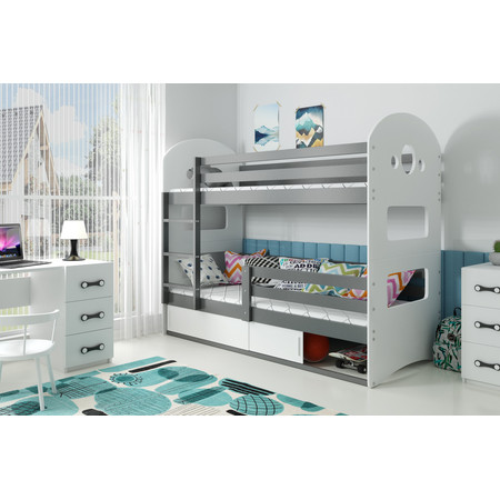 Dětská patrová postel DOMINIK s úložným prostorem 80x160 cm - grafit Bílá BMS