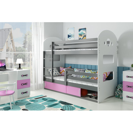 Dětská patrová postel DOMINIK s úložným prostorem 80x160 cm - grafit Ružové BMS