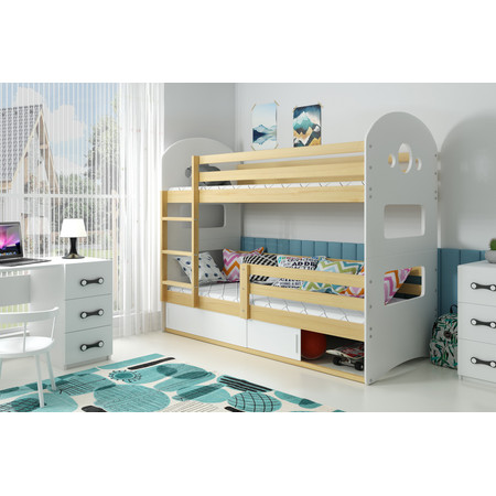 Dětská patrová postel DOMINIK s úložným prostorem 80x190 cm - borovice Bílá BMS