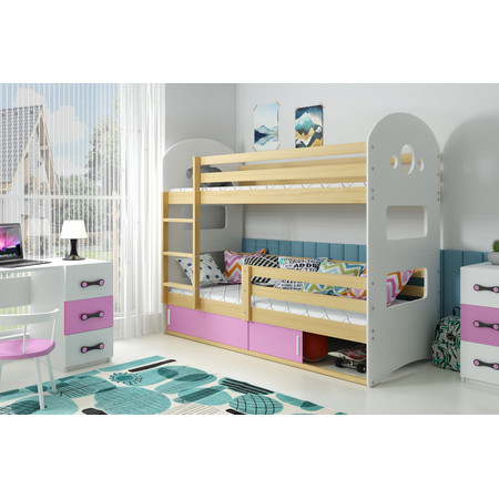 Dětská patrová postel DOMINIK s úložným prostorem 80x190 cm - borovice Ružové BMS