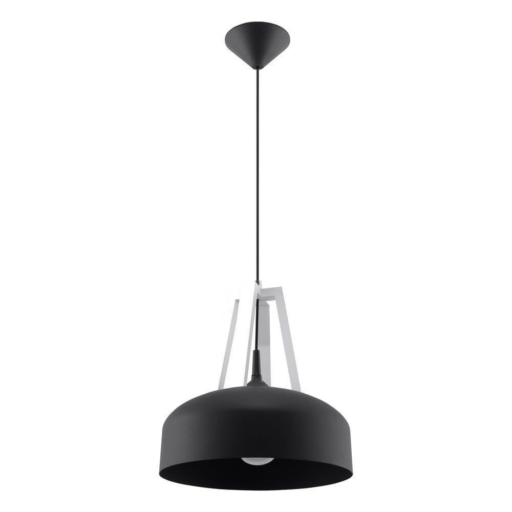 Černé závěsné svítidlo s dřevěným/kovovým stínidlem ø 30 cm Olla - Nice Lamps Nice Lamps