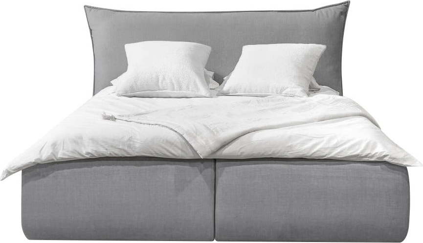 Světle šedá sametová čalouněná dvoulůžková postel s úložným prostorem s roštem 160x200 cm Jade - Bobochic Paris Bobochic Paris