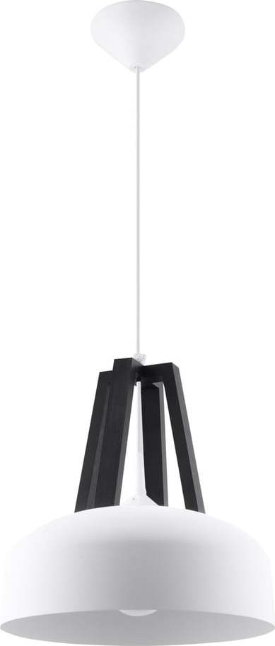 Bílo-černé závěsné svítidlo s dřevěným/kovovým stínidlem ø 30 cm Olla - Nice Lamps Nice Lamps