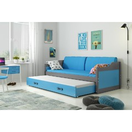 Dětská postel nebo gauč s výsuvnou postelí DAVID 200x90 cm Modrá Šedá BMS