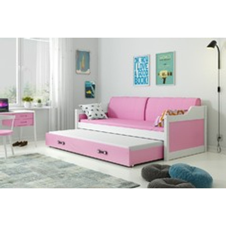 Dětská postel nebo gauč s výsuvnou postelí DAVID 200x90 cm Růžová Bílá BMS