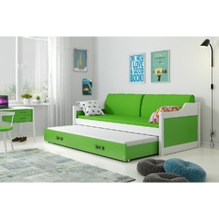 Dětská postel nebo gauč s výsuvnou postelí DAVID 200x90 cm Zelená Bílá BMS