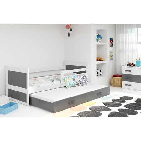 Dětská postel s výsuvnou postelí RICO 190x80 cm Šedá Bílá BMS