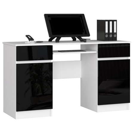 Počítačový stůl A5 bílá/černá lesk Akord