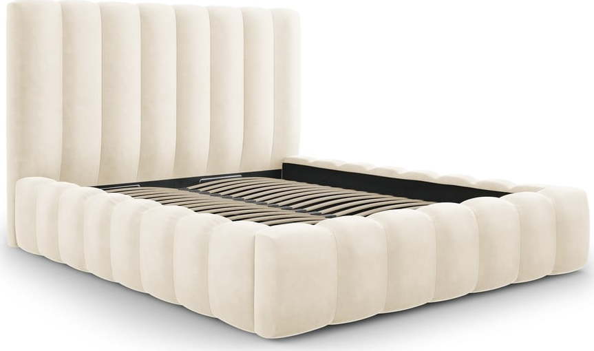 Béžová čalouněná dvoulůžková postel s úložným prostorem s roštem 180x200 cm Kelp – Micadoni Home Micadoni Home