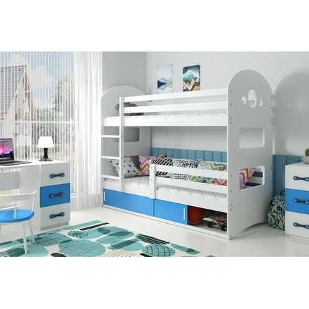 Dětská patrová postel DOMINIK s úložným prostorem 80x160 cm - bílá Modrá BMS