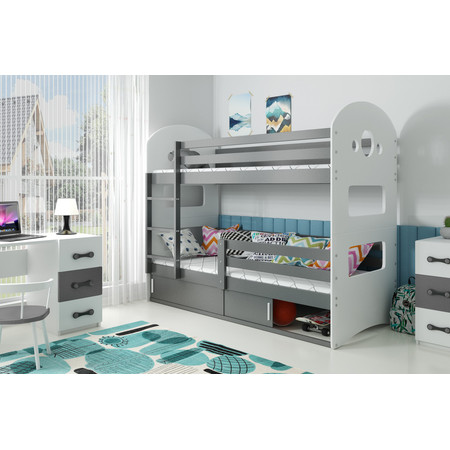 Dětská patrová postel DOMINIK s úložným prostorem 80x160 cm - grafit Šedá BMS