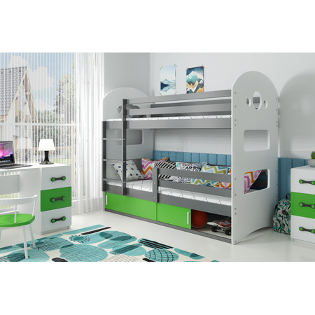 Dětská patrová postel DOMINIK s úložným prostorem 80x190 cm - grafit Zelená BMS