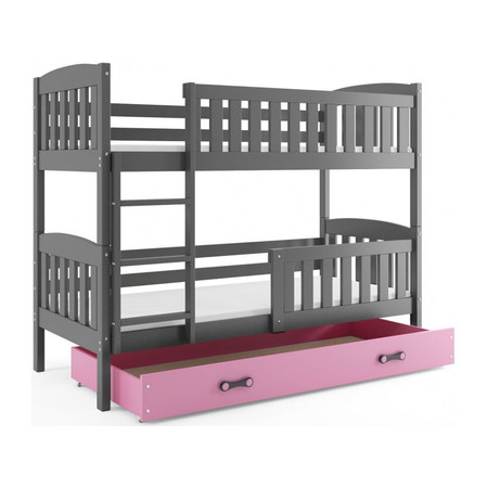 Dětská patrová postel KUBUS s úložným prostorem 90x200 cm - grafit Ružové BMS
